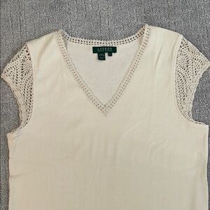 Lauren Ralph Lauren Cream Fitted Cap Sleeve Blouse